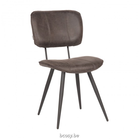 LABEL51 Eetkamerstoel Fos Antraciet Leder Zwart Metalen Frame.