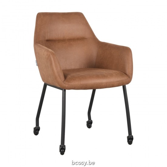 LABEL51 Esszimmerstühl Lenny Cognac Micro Suede Zwart Metalen Frame.