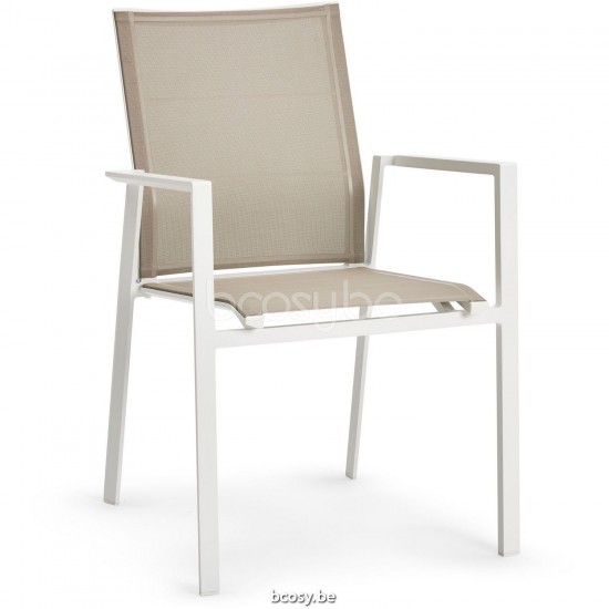 Diphano Selecta Chaise de jardin empilable Cadre Aluminium blanc Tissu Couche unique de Batyline couleur sable.