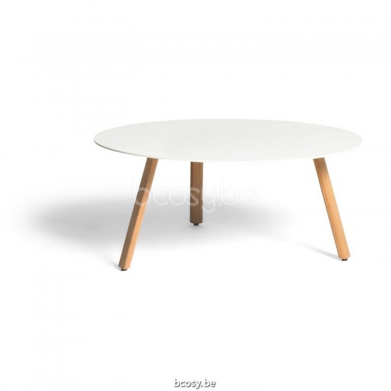 Diphano Easy-Fit table d'appoint elite S 80xR (36h) Cadre Teck naturel Dessus Aluminium blanc.