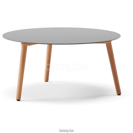 Diphano Ray Couchtisch S 80xR (35,5h) Natürliches Teakholz Gestell Tischplatte Aluminium Lava.