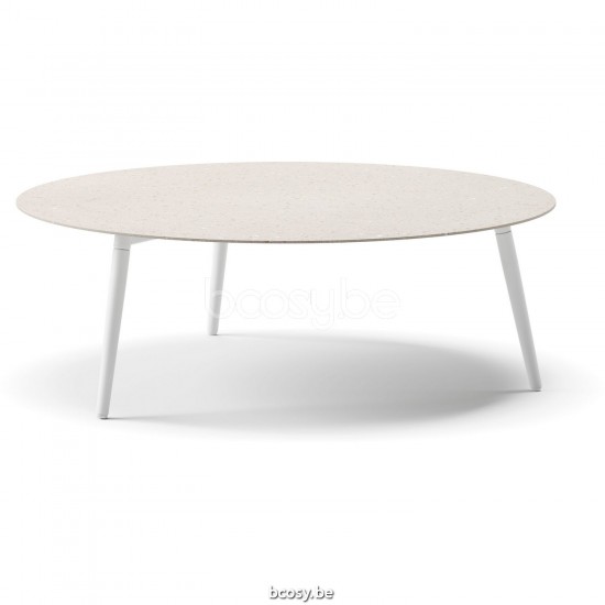 Diphano Ray Couchtisch S 100xR (33,5h) Aluminium Weiß Gestell Tischplatte Keramik Sand 9 mm auferlegt.