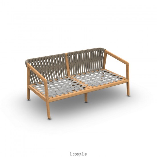 Jati Kebon Ritz Teak Sofa 2-Seat Rope Taupe Straight Weaving.