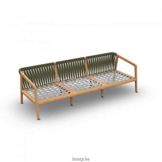 Jati Kebon Ritz Teak Sofa 3-Seat Rope Khaki Straight Weaving.