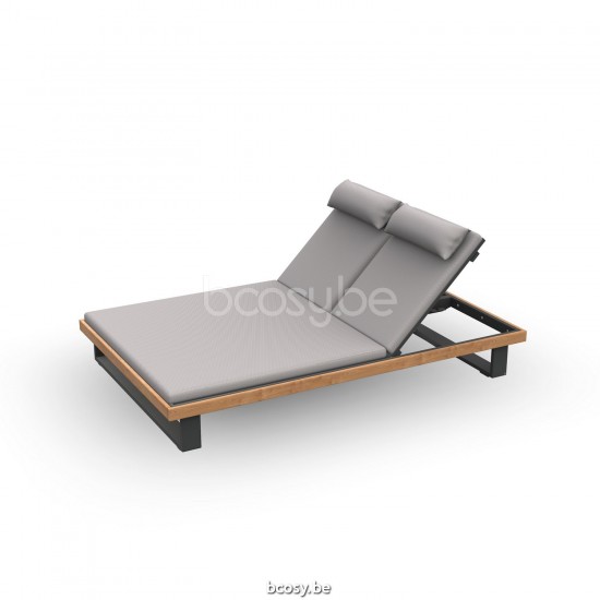 Jati Kebon Truro Double Sunlounger Double Alu Charcoal Mat/Teak.