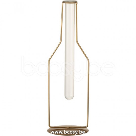 J Line 10579 Vaasje 1 Tube Fles Metaal Glas Goud Large L11xB11xH33 bloemvaas bloemenvaas siervaas bloemvazen bloemenvazen siervazen