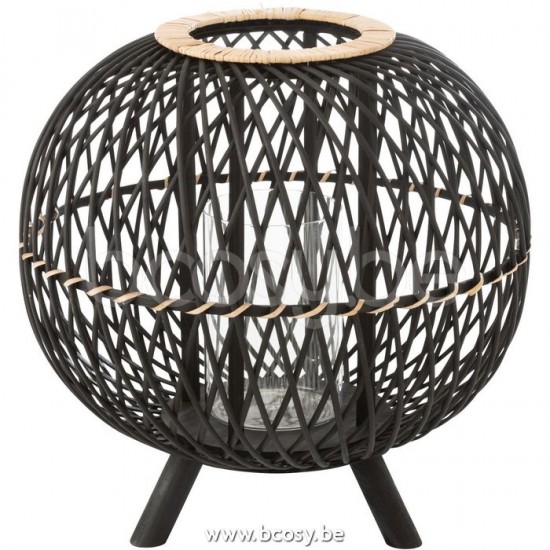 J Line Jline Lanterna Palla Piede Bambu Nero Naturale Large Linterna Bola De Pie Bambu Negro Natural Large