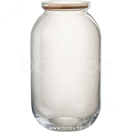 J Line 14023 Pot Roxy Decoratief Glas Kurk Transparant Large L23xB23xH41 voorraadpotten potten