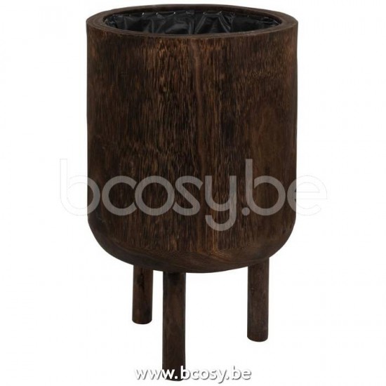 J Line Jline Flowerpot On Foot Paulownia Wood Brown Large Maceta En Pie Madera Paulownia Marron Large