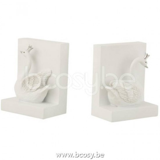 J Line Jline Set 2 Fermalibri Resina Bianco Argento Set De 2 Sujetalibros Resina Blanco Plata