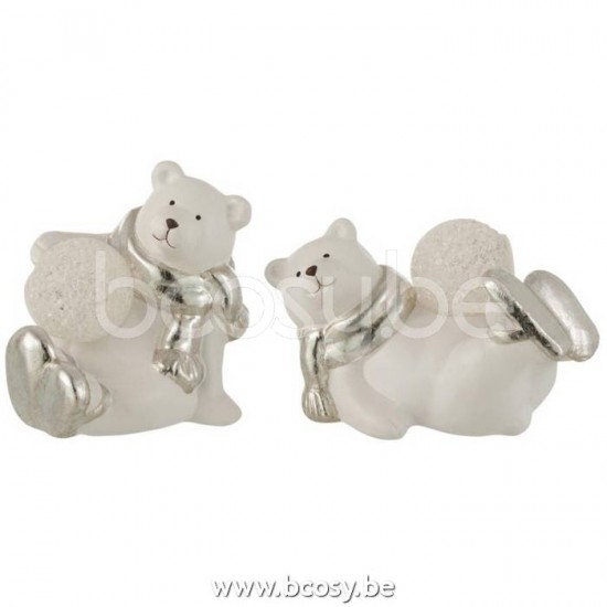 Jline Oso Polar Led Acostado Resina Blanco Plata Surtido De 2