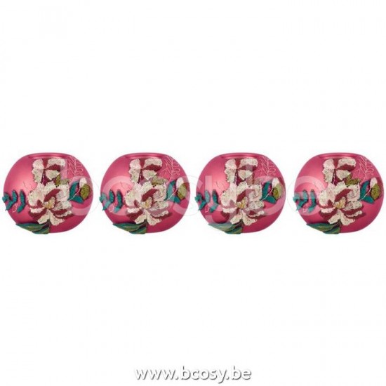 J Line Jline Scatola 4 Porta T Light Bordo Fiori Vetro Burgundy Mix Caja De 4 Fotosforos Flor Bordado Cristal Burgundy Mix