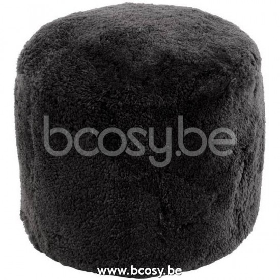 J Line Jline Pouf Rotondo Pelle Di Pecora Grigio Scuro Puf Cuadrado Piel Oveja Gris Oscuro