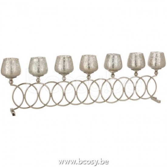 J Line Jline Porta T Light 8 Anelli Screpolato Vetro Nichel Portavela 8 Anillo Craquelado Cristal Niquel