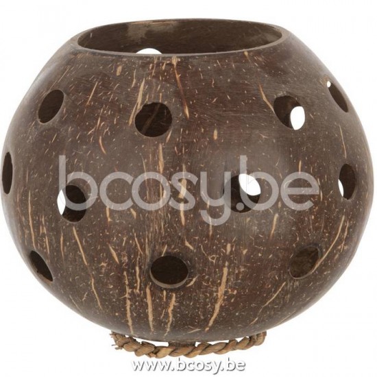 J Line Jline Porta T Light Noce Di Cocco Buchi Marrone Large Tealight Holder Coconut Holes Brown Large