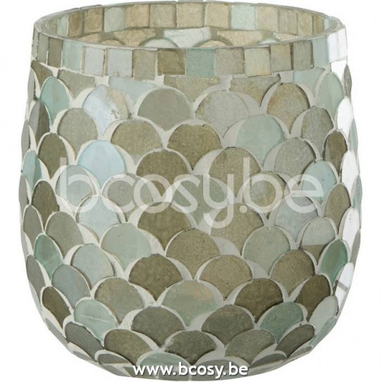 J Line 21408 Windlicht Mozaiek Glas Aqua Medium L12xB12xH12 cm T theelichten theelichthouders