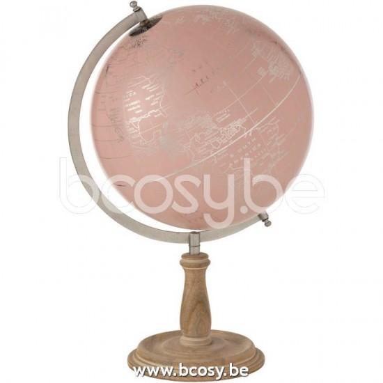 J Line Jline Mappamondo Piede Legno Rosa Chiaro Oro Medium Globo En Pie Madera Rosa Claro Oro Medium