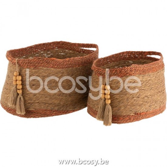 J Line Jline Set 2 Cesti Ovali Perle Naturale Marrone Set De 2 Cestas Ovalo Perla Natural Marron