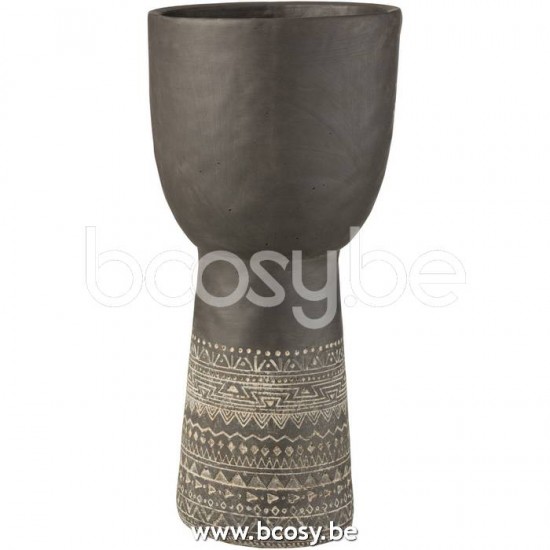 J Line Jline Portavasi Cavo Decorazione Etnica Cemento Grigio Large Tarro Hueco Decoracion Etnico Cemento Gris Large
