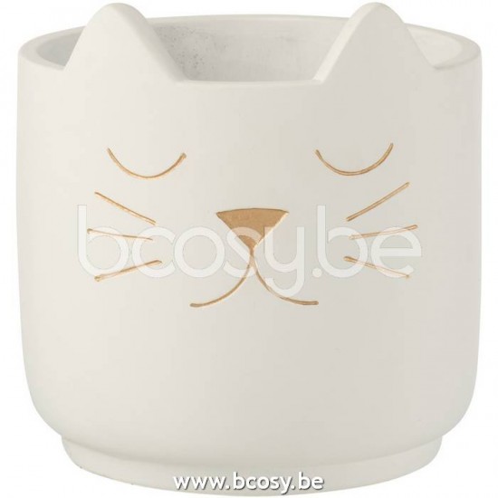 Jline Maceta Gato Cemento Blanco Oro Large
