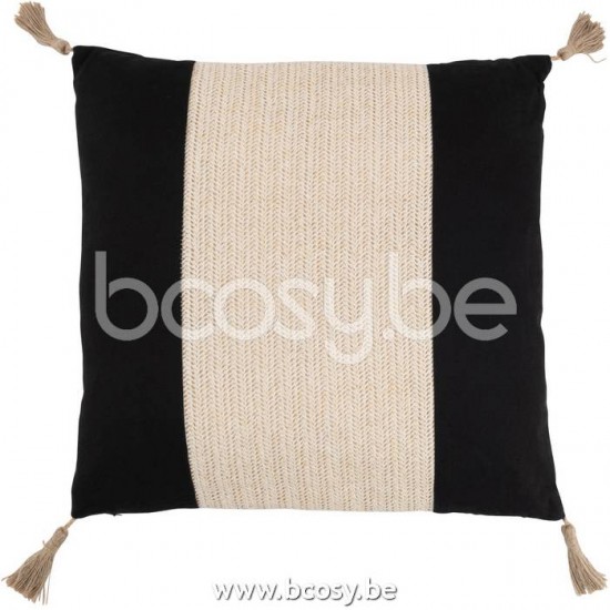 J Line 22876 Kussen Geweven Vierkant Polyester Zwart L45xB45xH11 cm sierkussens sierkussentjes