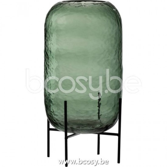 J Line 23305 Vaas Rond Oneffen Glas Groen Large L18xB18xH30 cm bloemvaas bloemenvaas siervaas bloemvazen bloemenvazen siervazen