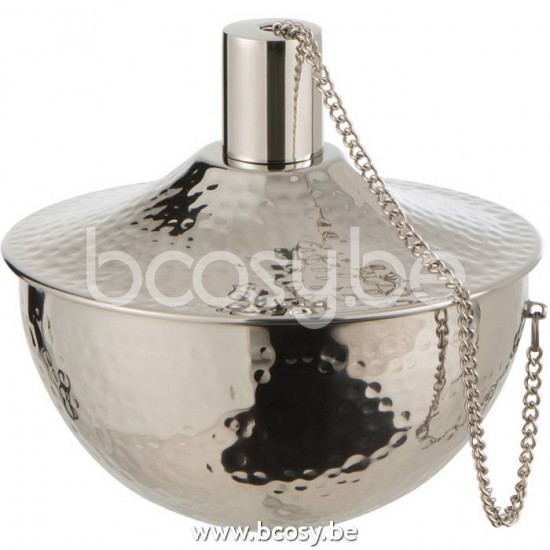 J Line 23787 Olielamp Tafel Fijn Gehamerd Stainless Steel Zilver L16xB16xH14 cm vuurschalen