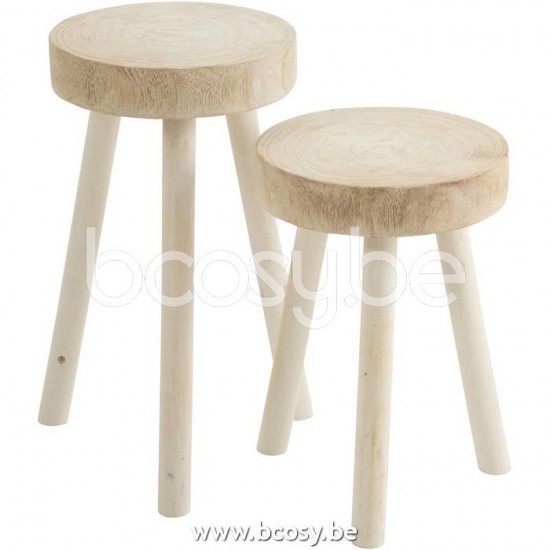 Jline Set De 2 Taburetes Paulonia Madera Blanco