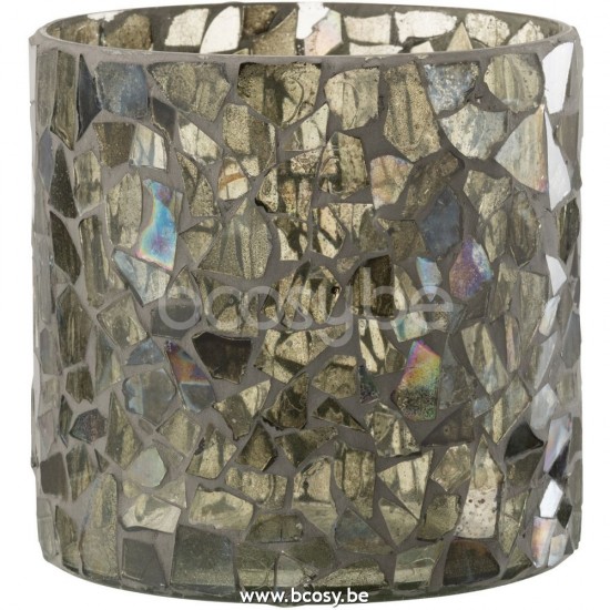 J Line Jline Portacandele Mosaico Vetro Grigio Verde Large Fotosforo Mosaicos Vidrio Gris Verde Large