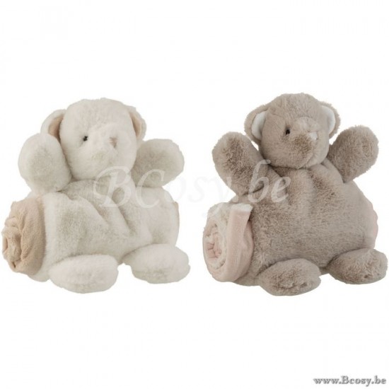J Line Jline Orso Copertina Peluche Bianco Grigio Assortimento Di 2 Oso Manta Peluche Blanco Gris Surtido De 2
