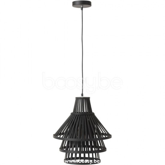J Line 28737 Hanglamp Lagen Bamboo Zwart Medium L36xB36xH42 cm hang pendellampen licht