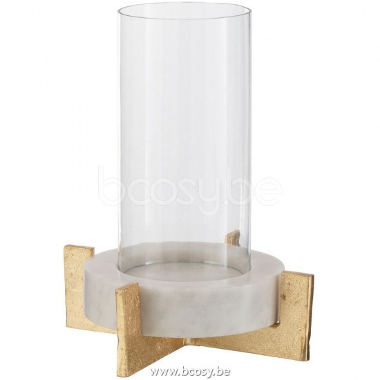 J Line 28770 Windlicht Glas Voet Marmer Metaal Grijs Champagne Small L20xB20xH30 cm windlichten