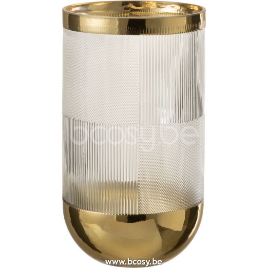 J Line Jline Vaso Cilindrico Motivo Vetro Trasparente Oro Large Jarron Cilindrico Motivo Vidrio Transparente Oro Large