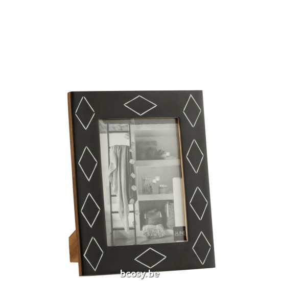 J Line Fotokader Rechthoek Patroon Resine Zwart Wit Large L10xB19xH24 cm fotokader enkel enkele fotokaders JO30212.