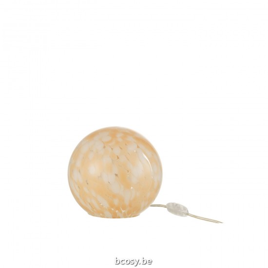 J Line Lamp Melissa Rond Glas Beige Small L20xB20xH18 cm Tafellampen Leeslichten Leeslampen Binnenverlichting JO30944.
