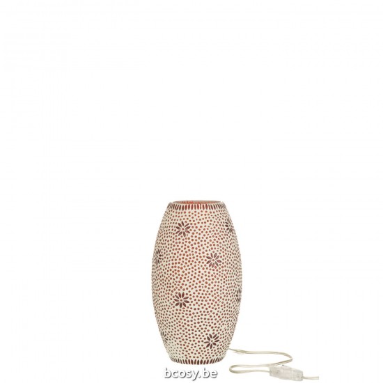 J Line Lamp Bram Glas Rood Medium L18xB18xH30 cm Tafellampen Leeslichten Leeslampen Binnenverlichting JO31184.