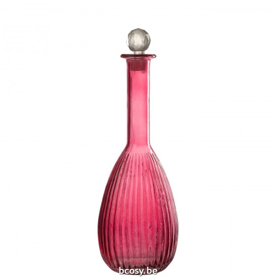 J Line Karaf Strepen Glas Rood L13xB13xH39 cm flessen JO32240.