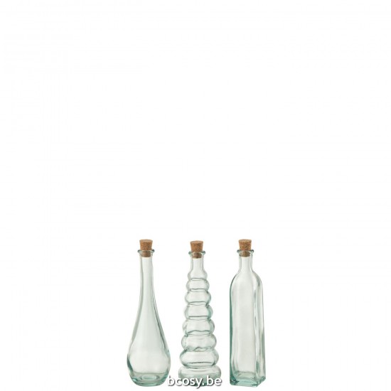 J Line Fles Werveling Rond Vierkant Kurk Gerecycleerd Glas Small L4xB4xH19 cm flessen JO32767.