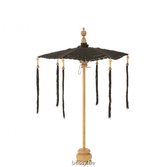 J Line Ombrellone Nappa Piede Cotone Legno Nero Small Parasol Tassels Foot Cotton Wood Black Small.
