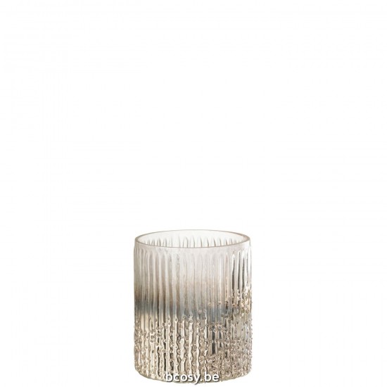 J Line Windlicht Geribbeld Glas Roze Medium T theelichten theelichthouders waxinelichten JO35147.