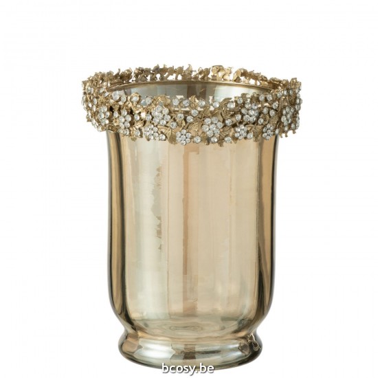 J Line Bougeoir Vare Verre Laiton Or Fume Fotoforo Vare Metal Vidrio Oro Bronce.