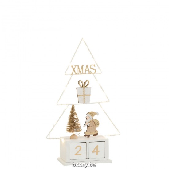 J Line Kerstboom Kalender Led Hout Wit Goud kerstbomen JO37147.