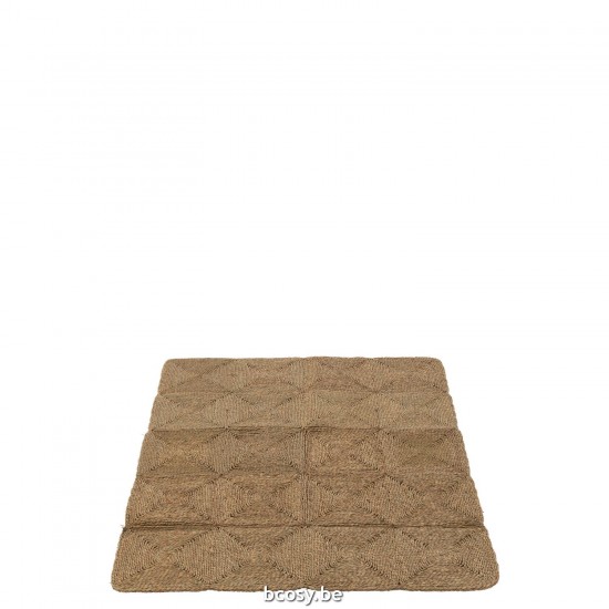 J Line Tapijt Vierkanten Geweven Touw Plastiek Naturel vloertapijten vloerkleed vloerkleden JO41512.