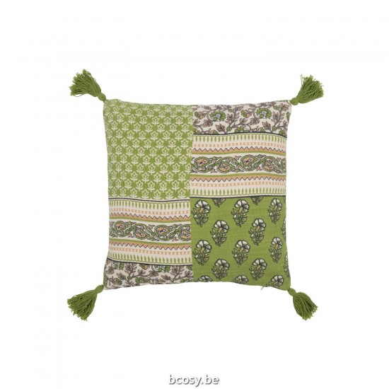 J Line Cushion Flowers Tassels Cotton Green cushion.