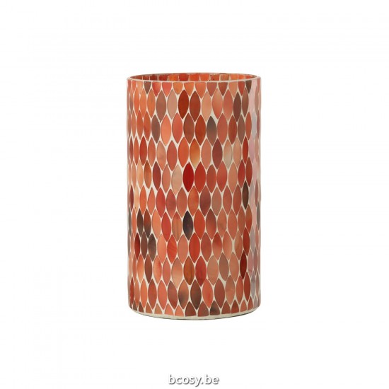 J Line Portacandele Mosaico Foglia Vetro Rosso Arancione Large Portacandelitas Mosaico Hoja Vidrio Rojo Naranja Large.
