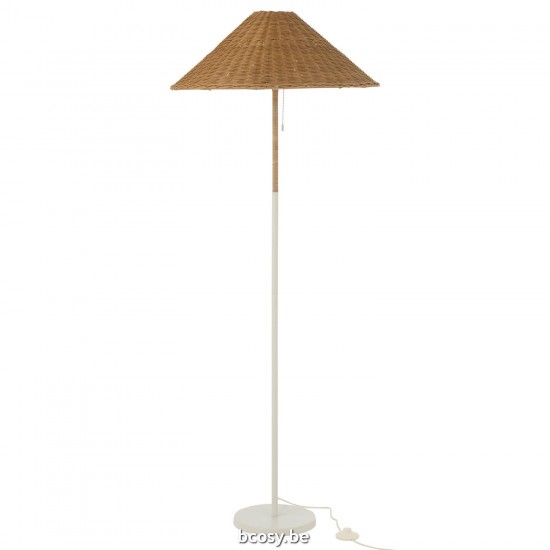 J Line Lampada Da Terra Metallo Rattan Bianco Naturale Lámpara Metal Ratán Blanco Natural.