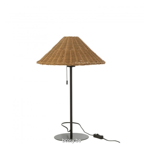 J Line Lampada Da Tavolo Metallo Rattan Nero Naturale Lámpara Metal Ratán Negro Natural.