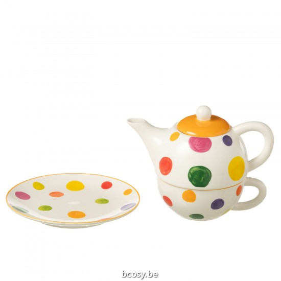 J Line Doos Tea For One Streep Porselein Mix kannen theepotten teapotten theekannetjes JO44022.
