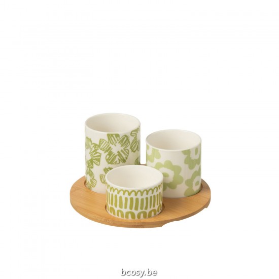 J Line plat apéritif plats apéritifs Jolipa Set 3 Plats Apero Plateau Bambou Coffret Ceramique Vert.