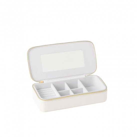 J Line Portagioie Rettangolare Specchio Similpelle Bianco Joyero Rectángulo Espejo Imitacion De Cuero Blanco.